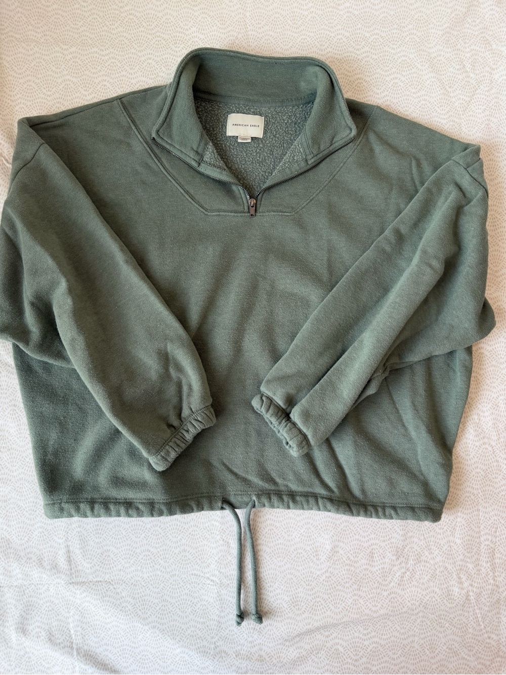 American Eagle Outfitters Olive Green Quarter-Zip Pullover Fleece Sweater